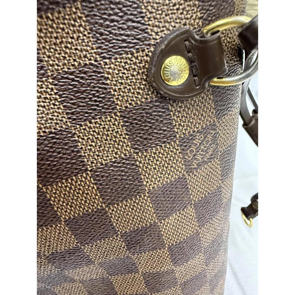 Louis Vuitton Neverfull MM Tote Bag Womens Brown Damier Ebene Red Lining Canvas - Picture 11 of 16